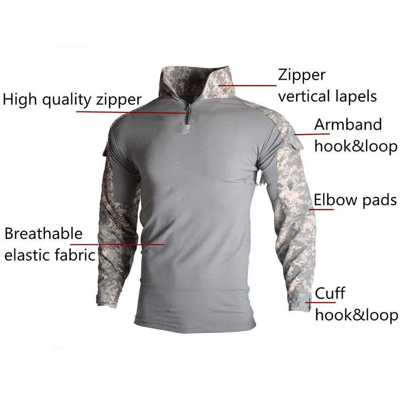Tactical Suits Camo Uniform Clothes Outdoor Men Clothes Wear resistant Airsoft Hunting Suit Combat Shirt + Cargo Pants+4 Pads