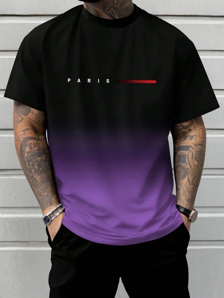 Men's Short Sleeve Summer Outdoor Breathable Round Neck T-shirt Short Sleeve Classic Stripe Pattern Large Size Loose Men's short