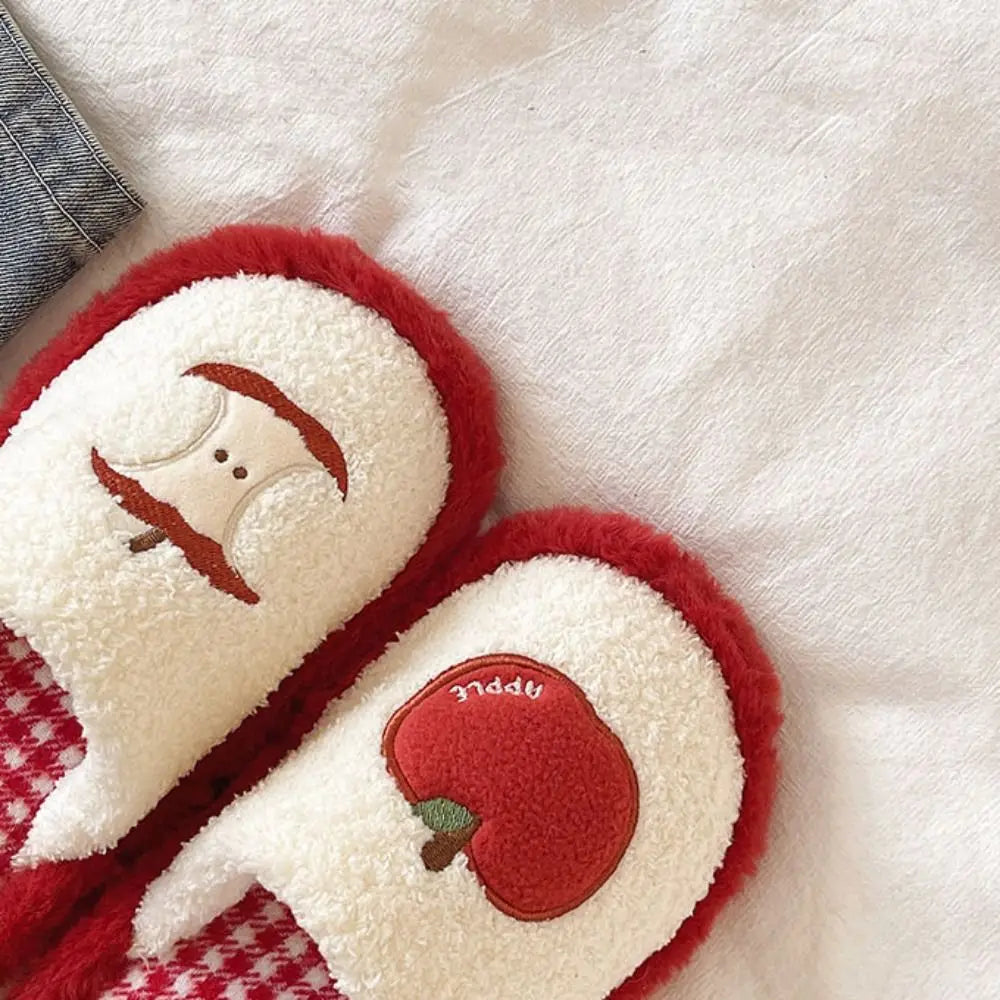 Fashion Grid Stripe Cute Plush Slippers Non-Slip Thick Sole Winter Slides Women Silent Casual Home Wear Shoes Women