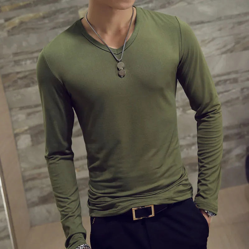 1pcs Spring Autumn Men Long Sleeve T Shirt Mens Thin Solid Casual T-shirts Classic Clothes Men's T-shirts Male Thermal Tops