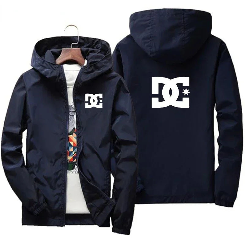 New men's hooded jacket, fashionable for outdoor use, windproof and waterproof, with zipper design, casual sports jacket