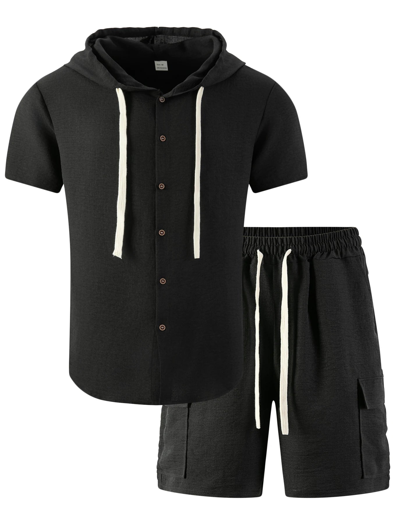 2026 New Men's Summer Casual Suit - Hooded Short-Sleeved Shirt and Drawstring Work Pants Set