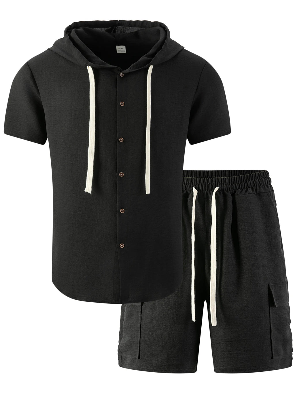 2026 New Men's Summer Casual Suit - Hooded Short-Sleeved Shirt and Drawstring Work Pants Set