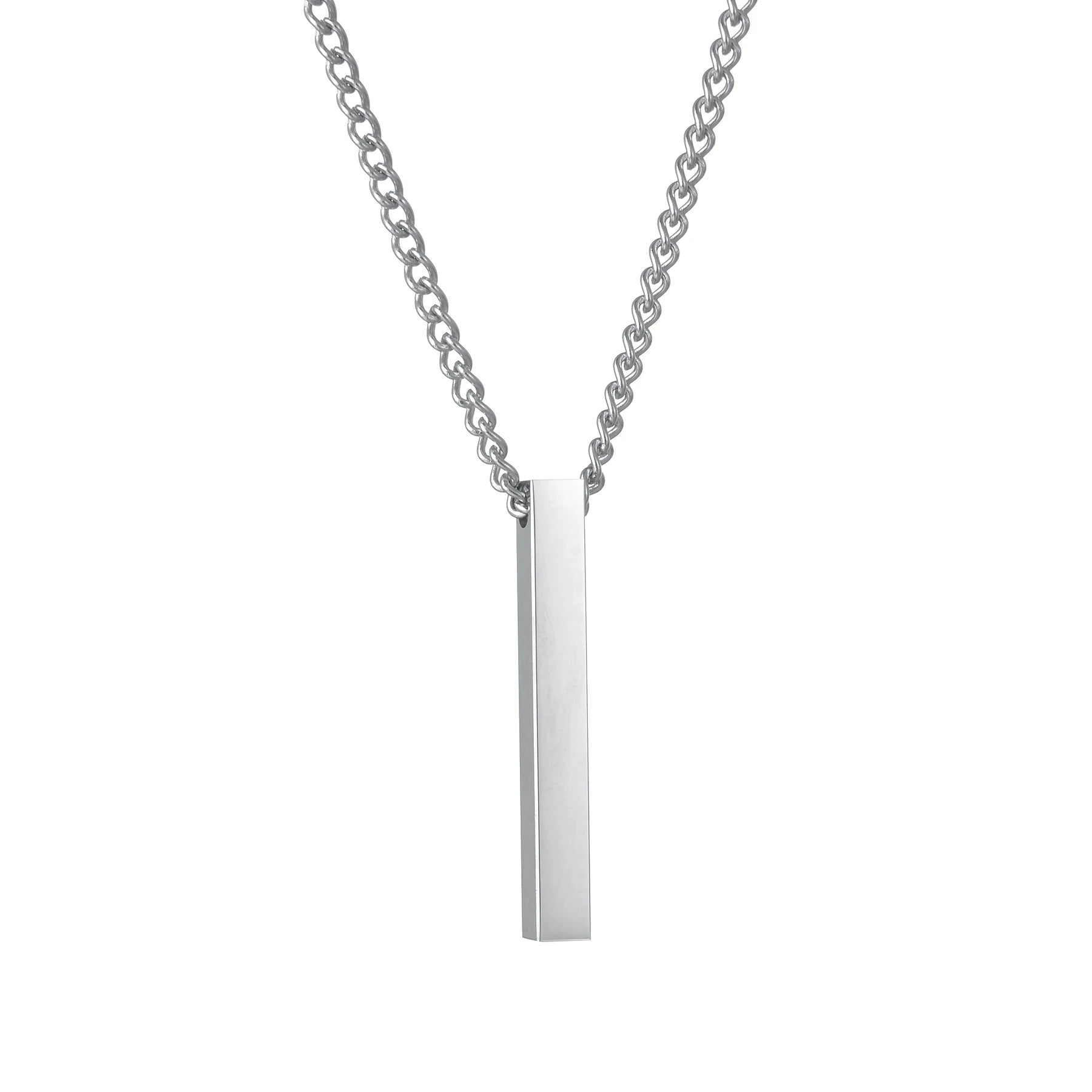Personalized 4 Sides Engraving Square Bar Pendant Custom Name Date Stainless Steel Necklace Women Men Jewelry Gifts Wholesale