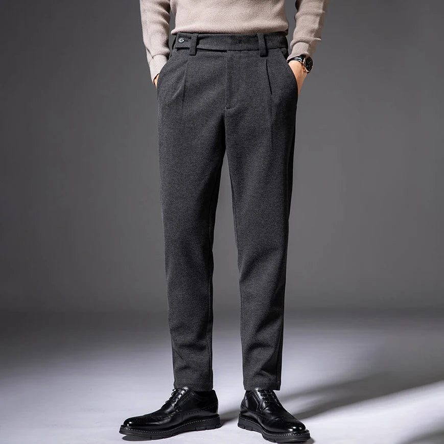 Brown Heavy Duty Woolen Straight Casual Brushed Pants Men High Quality Korean Business Work Trousers