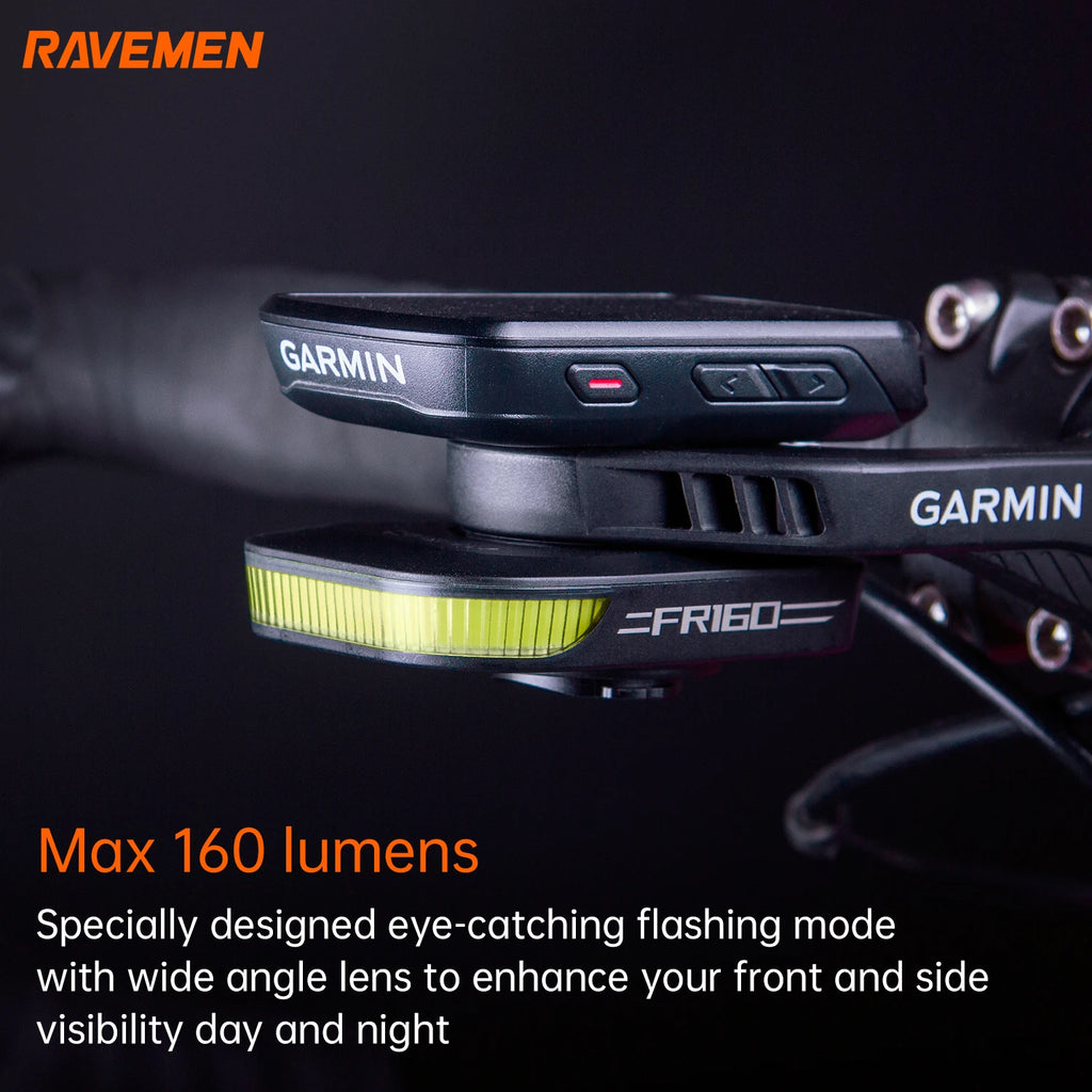Ravemen FR160 LED Bike Front Light Bicycle Headlight QTM01+QTM03 Mount Tab For Garmin Wahoo Bryton GPS With AGM02 Bottom Mount