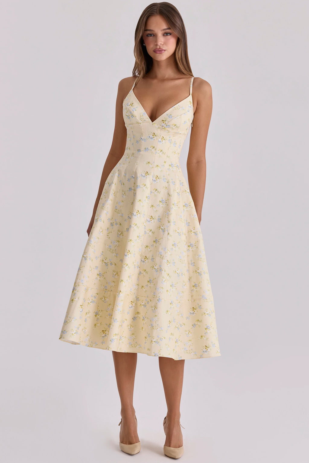 Oligai Summer Lace-up Midi Floral Print Dress Spaghetti Strap A-line Dress Sexy V-neck Casual Party Dress for Women