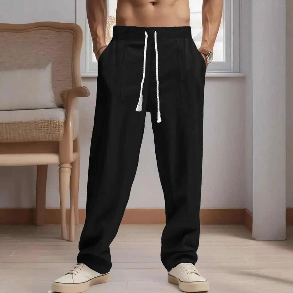 Men's Cotton-Linen Casual Breathable Pants Loose Straight Cut Streetwear Sporty Long Trousers Comfortable Fashion