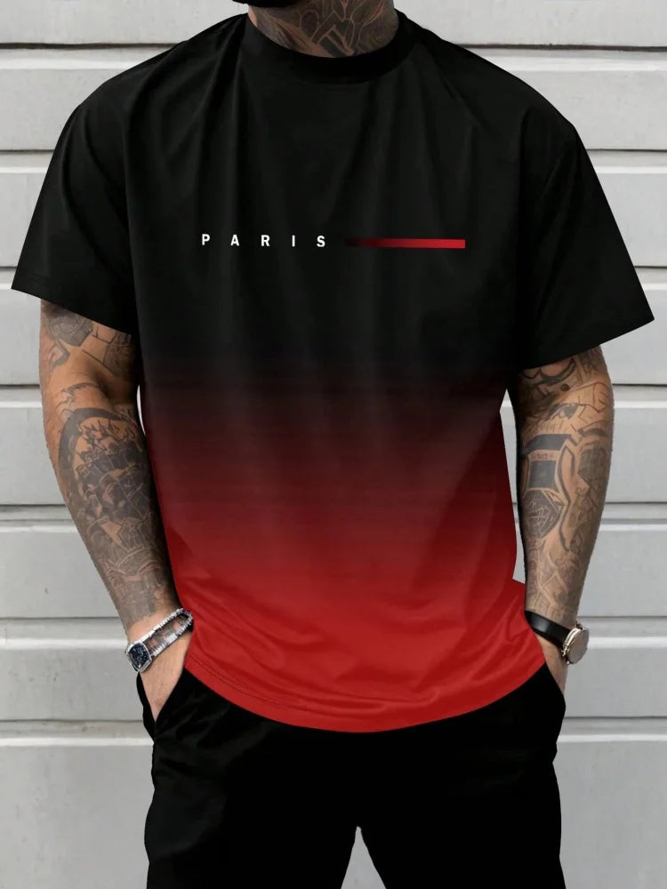 Men's Short Sleeve Summer Outdoor Breathable Round Neck T-shirt Short Sleeve Classic Stripe Pattern Large Size Loose Men's short