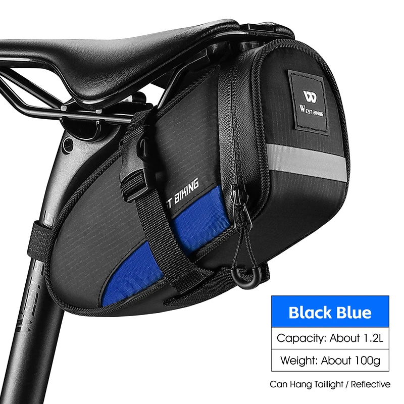 WEST BIKING Portable Bike Tail Bag 1.2L Reflective Cycling Bag Ultralight Waterproof Bike Saddle Bag MTB Road Bike Accessories