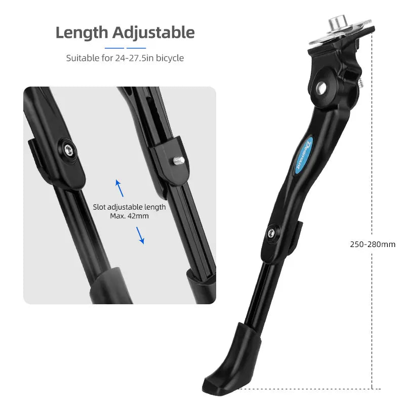 Bicycle Mid Kickstand 24-27.5in Height Adjust MTB Aluminum Alloy Support 13-31cm Pipe Clamping Big Foot Casing Road Sturdy Rack