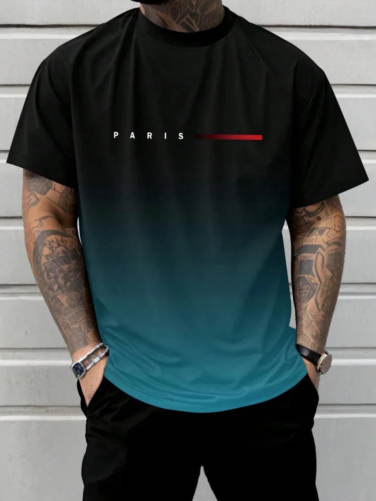 Men's Short Sleeve Summer Outdoor Breathable Round Neck T-shirt Short Sleeve Classic Stripe Pattern Large Size Loose Men's short