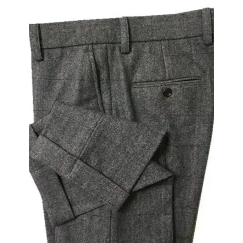 Autumn New Warm Wool Herringbone Casual Trousers British Retro Woolen Loose Straight Pants for Men