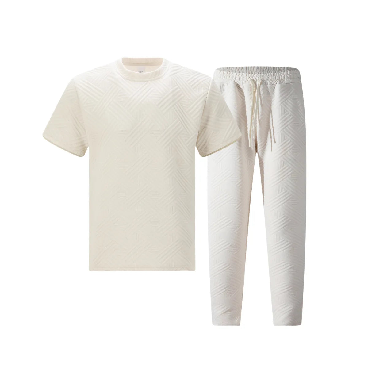 Men's Textured Fabric 2 Piece Set Short Sleeve T-Shirt & Drawstring Pants Casual Outfit Lightweight Breathable Streetwear for Sp