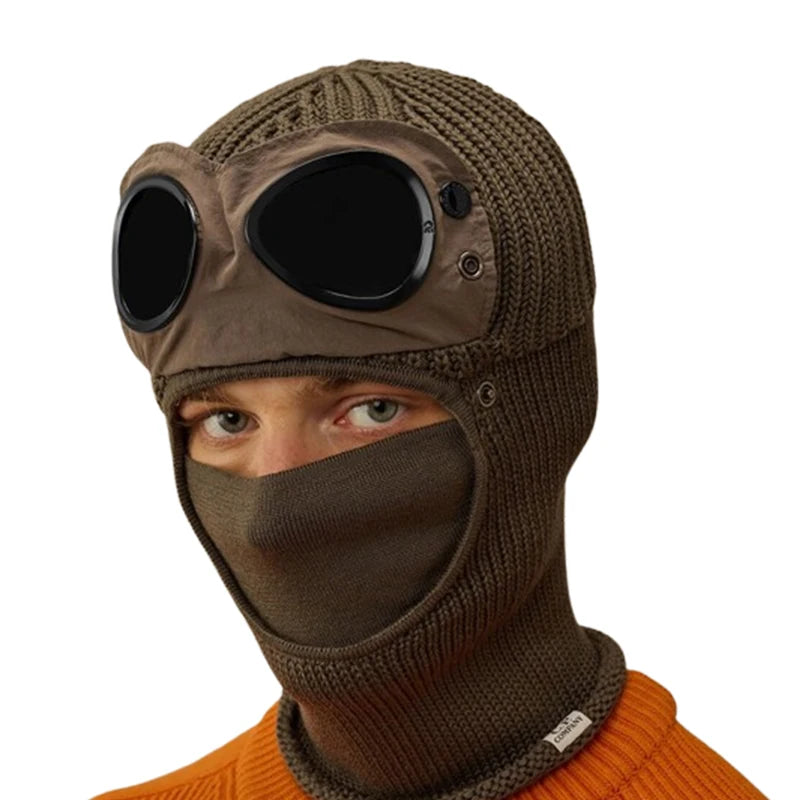 New Trendy Autumn Winter Warm Caps New Aviator Glasses Men Women Ear Protection Plus Cycling Full Face Cover Warm Knitted Hats