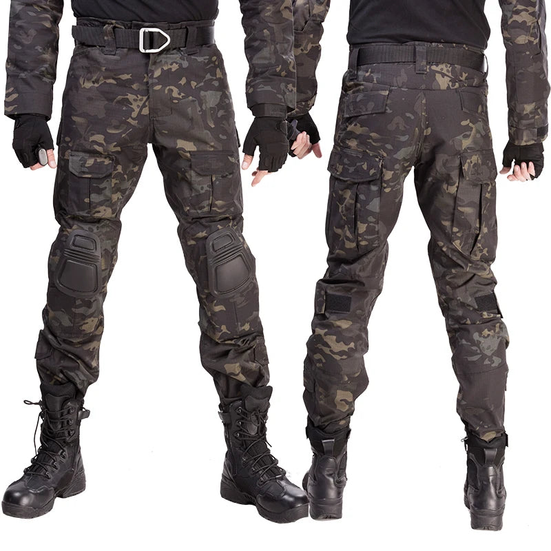 Tactical Suits Camo Uniform Clothes Outdoor Men Clothes Wear resistant Airsoft Hunting Suit Combat Shirt + Cargo Pants+4 Pads