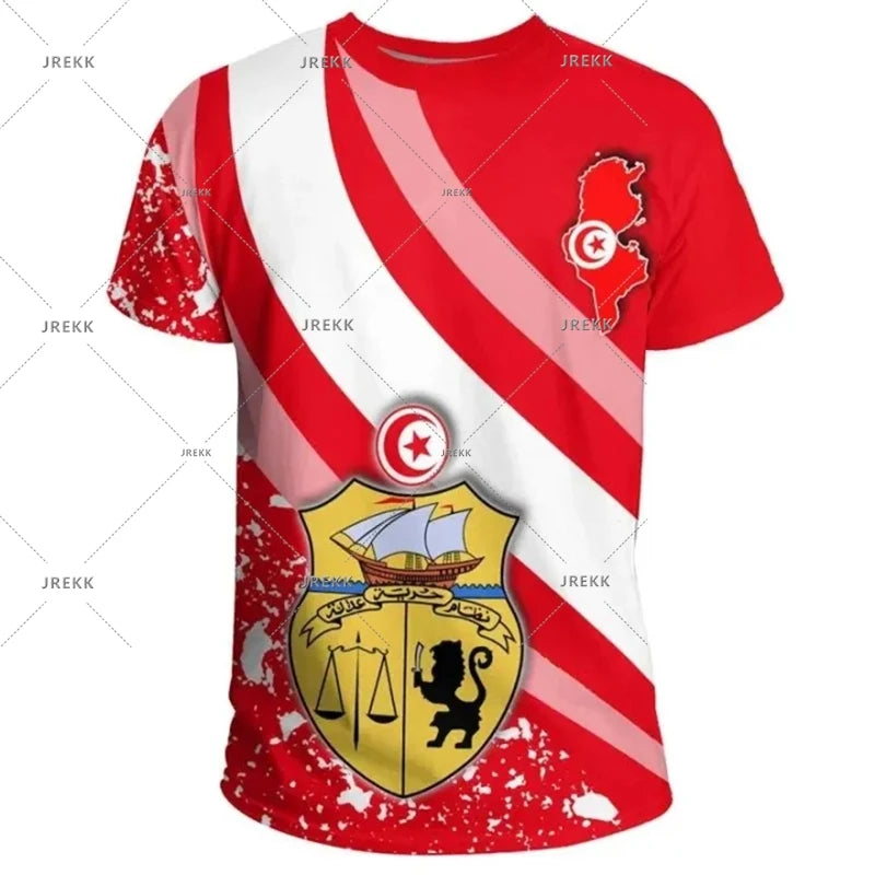 Tunisia National T-shirt For Men's Clothing Red Theme Print O Neck Short Sleeve T-shirts 2025 Summer Men Casual Sport Tee Top