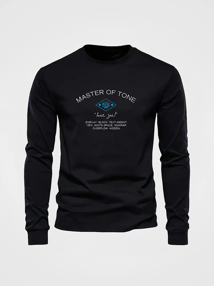 Simple Smiley Face Printed Men's Fashion Long-sleeve Round Neck T-shirt Autumn and Spring Season Mens Home Leisure Plus Size Top