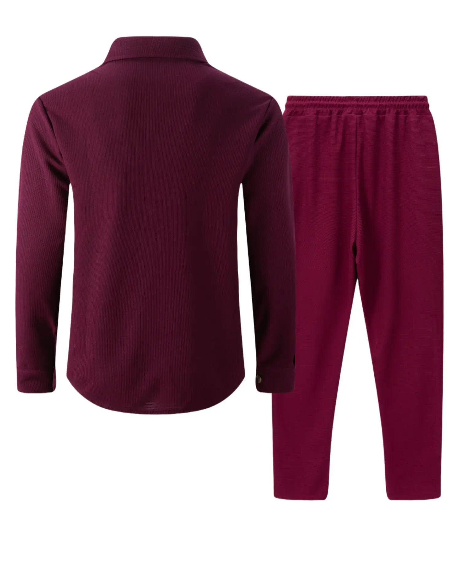 Men's casual two-piece waffle texture suit (including button-down top and elastic waist pants) - fashionable street casual sport
