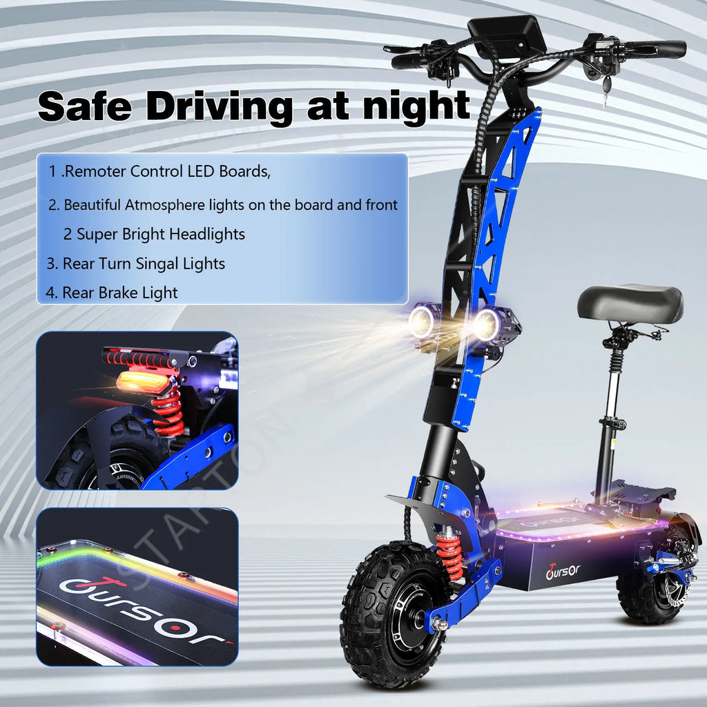 Motor 60V 40AH Electric Scooter 11 Inch Off-Road Tyres with Seat Max Speed 85-90km/hLCD Display Foldable Escooter