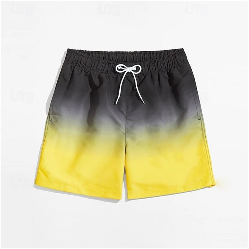 Gradient Graphic Beach Shorts For Men Colorful 3D Printed Board Shorts Summer Casual Holiday Short Pants Loose Surf Swim Trunks