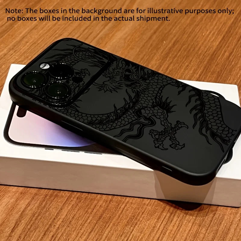 Linear Dragon Pattern Black Handy Window Phone case For iPhone 11 12 13 14 15 16 17 Air Pro Max XR XS X Plus Silicone INS Covers
