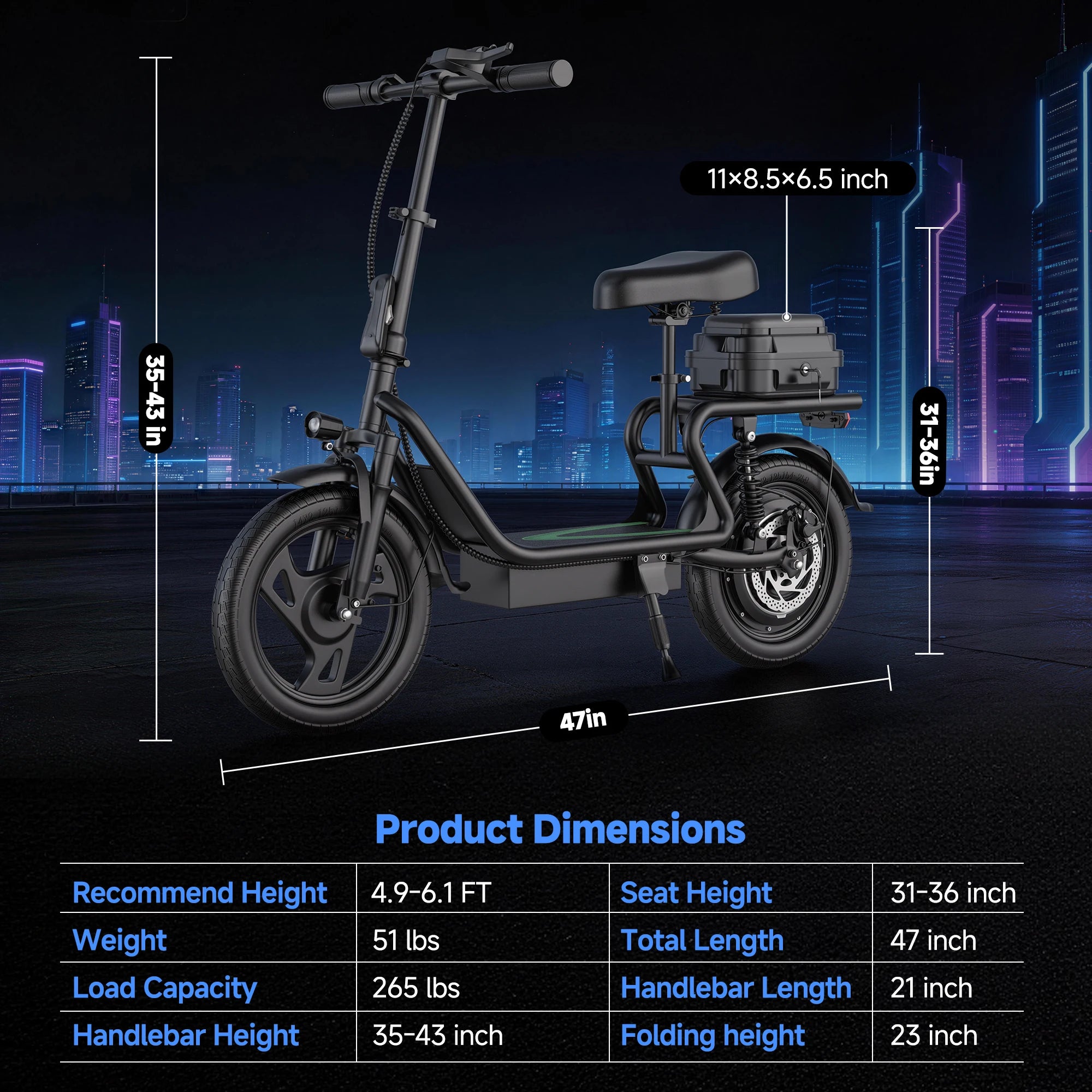 EU Stock Electric Scooter with Seat 500W 48V 15.6Ah 14Inch City Adult Commuter E Bike Max 22MPH Speed 38 Miles Range APP Control