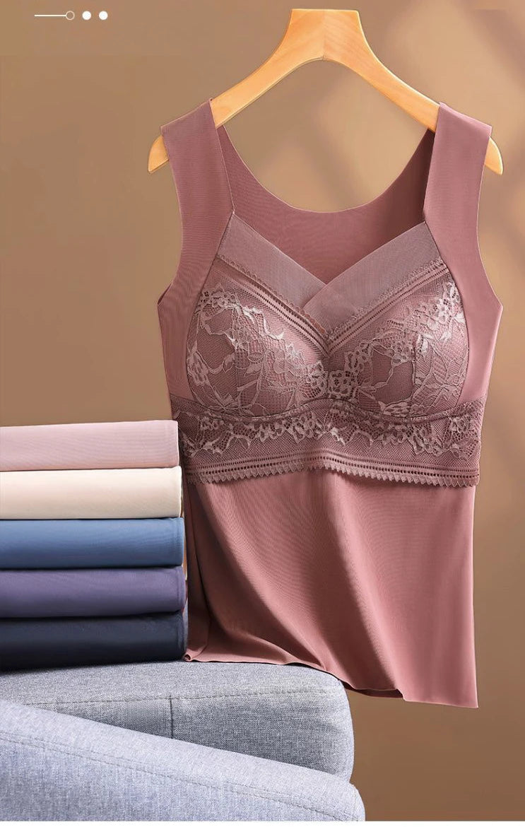 2pcs Woman Thermal Underwear Thermo Lingerie Winter Soft Warm Top Wear Thermo Vest  Undershirt Intimate Lace with Bra Padded