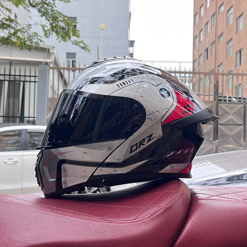 Orz-958 Motorcycle Helmet, Men's and Women's Open Face Helmet, Summer Dual Mirror Large Tail, Semi Fully Covered All Season