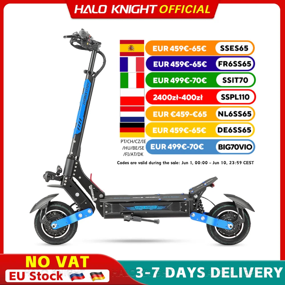 HALO KNIGHT T108 Electric Scooters Dual Motor 52V 2400W 28.8Ah Fast 65KM/H Escooter Powerful Hydraulic Brake Adults E Scooter