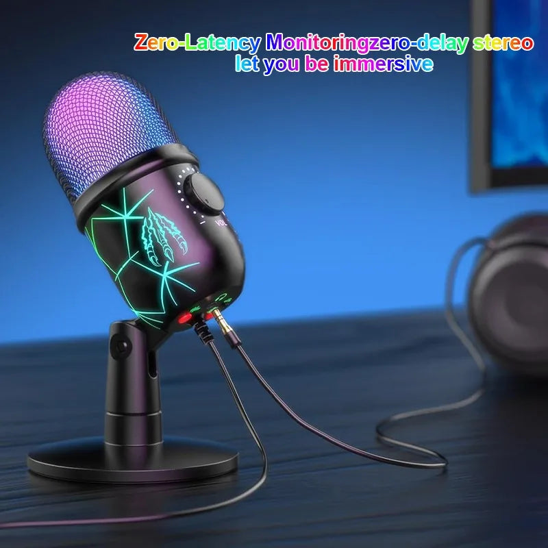 USB Microphone Play Gaming Mic for PC Mac PS4/5 Podcast Microphone with RGB Mute Monitor Noise Reduction for Recording Streaming