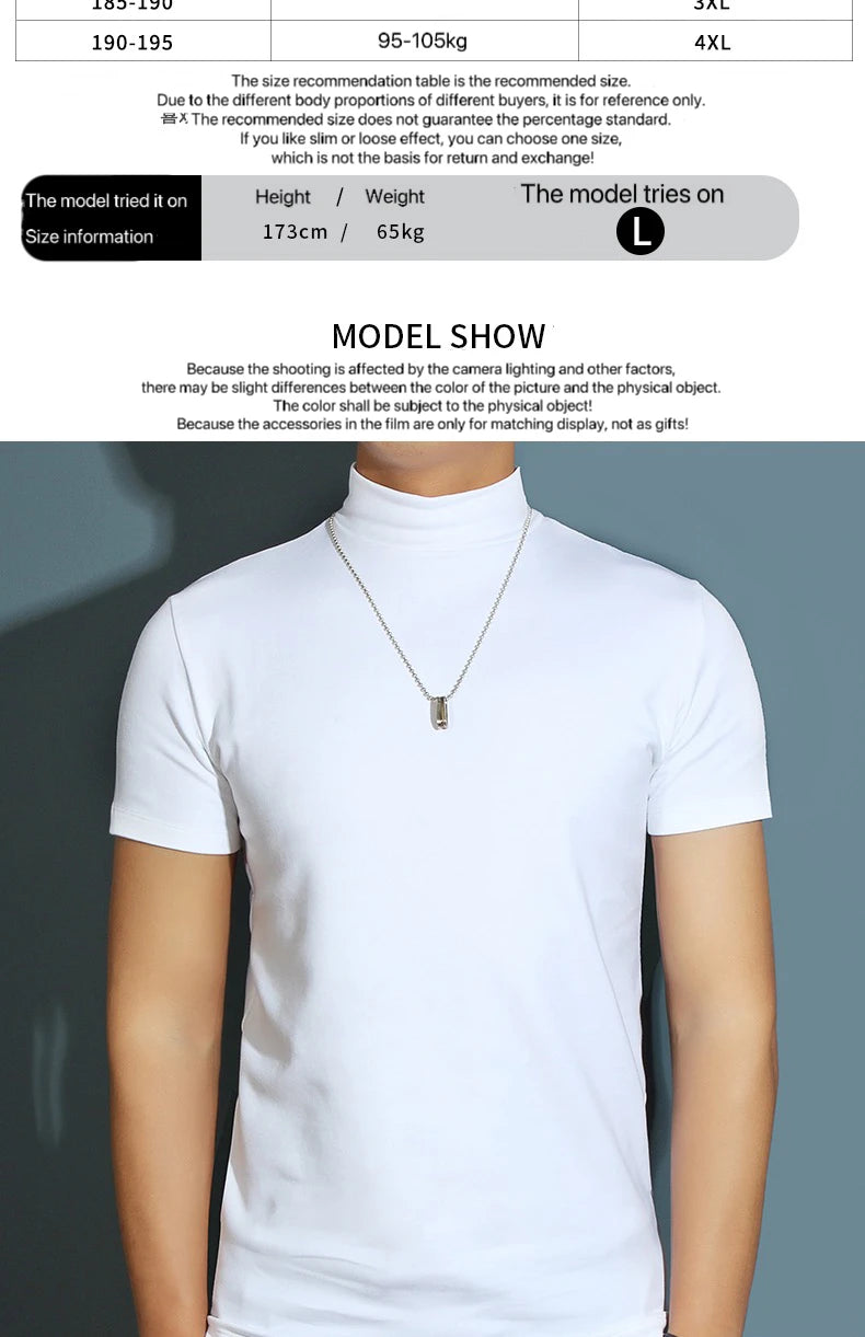 1pcs Thin New Men Half High Collar T shirts Short-sleeve Tee Fitness Joggers Bodybuilding Quick Dry tshirt Male Gym Clothes Tops