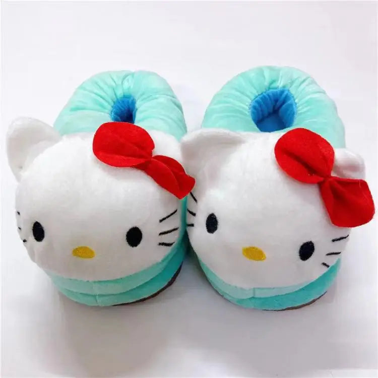 Y2K Hello Kitty Women Plush Cotton Shoes Big Head Slippers Sanrio Kawaii Anime Flat Shoes Winter Warm Thickened Cute Student