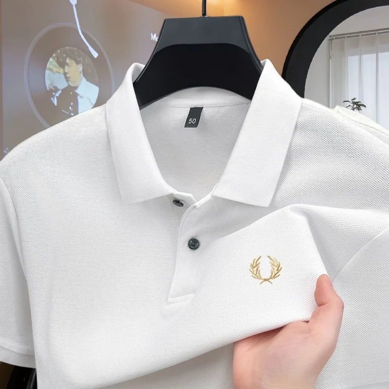100% pure cotton 2026high-end brand men's short sleeve polo shirt summer fashion luxury wheat embroidery golf top casual T-shirt