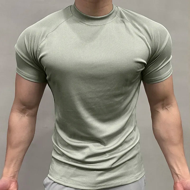 Men Summer Tshirt Muscle Shirt Bodybuilding Fitness Workout Turtleneck Casual Top Tees