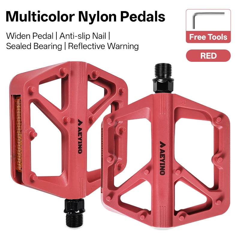 AEYINO Bicycle Pedals MTB Bike Pedal Foot Plat Nylon Anti-slip 9''16 Standard Pedals Widen Classic Pedal Reflector Bicycle Parts