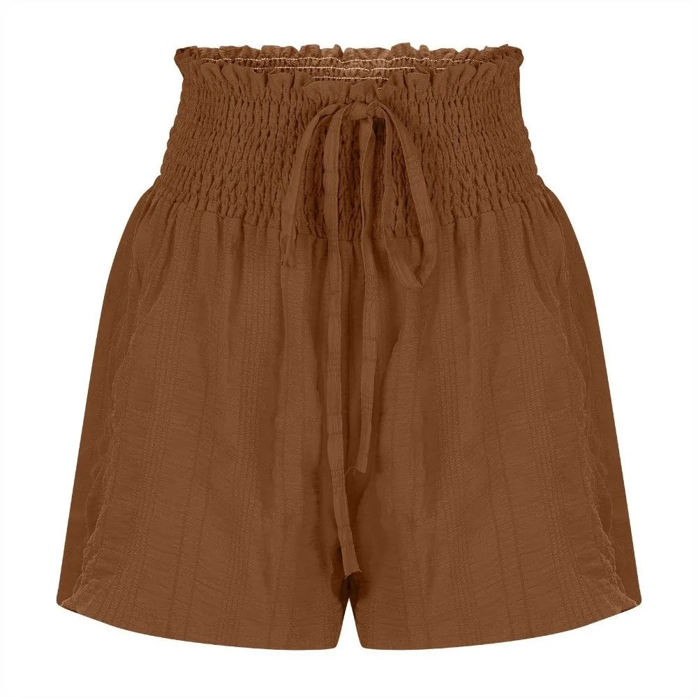 Solid Color Drawstring Women's Short Lace Up Loose Sports Shorts Skirt Summer Pleated Pajama Pants Summer