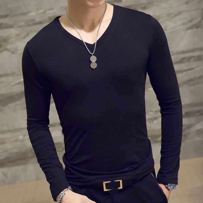 1pcs Spring Autumn Men Long Sleeve T Shirt Mens Thin Solid Casual T-shirts Classic Clothes Men's T-shirts Male Thermal Tops