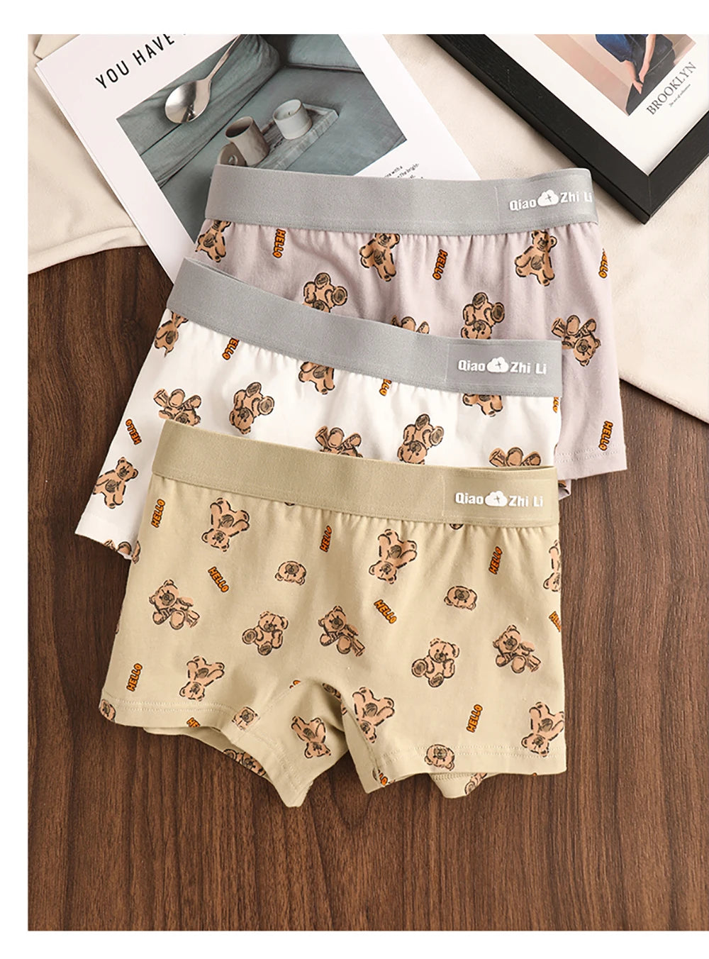 3PCS/Pack Autumn Winter Cotton Cute Bear Print Women's Panties Antibacterial Breathable Crotch Underwear Comfortable Soft Linger