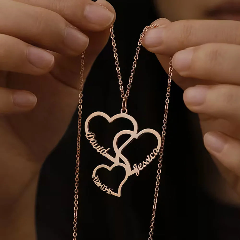 Personalized Heart Name Necklace Customized 2-5 Heart Name Pendant Family Necklace Stainless Steel Jewelry Mother's Day Gift