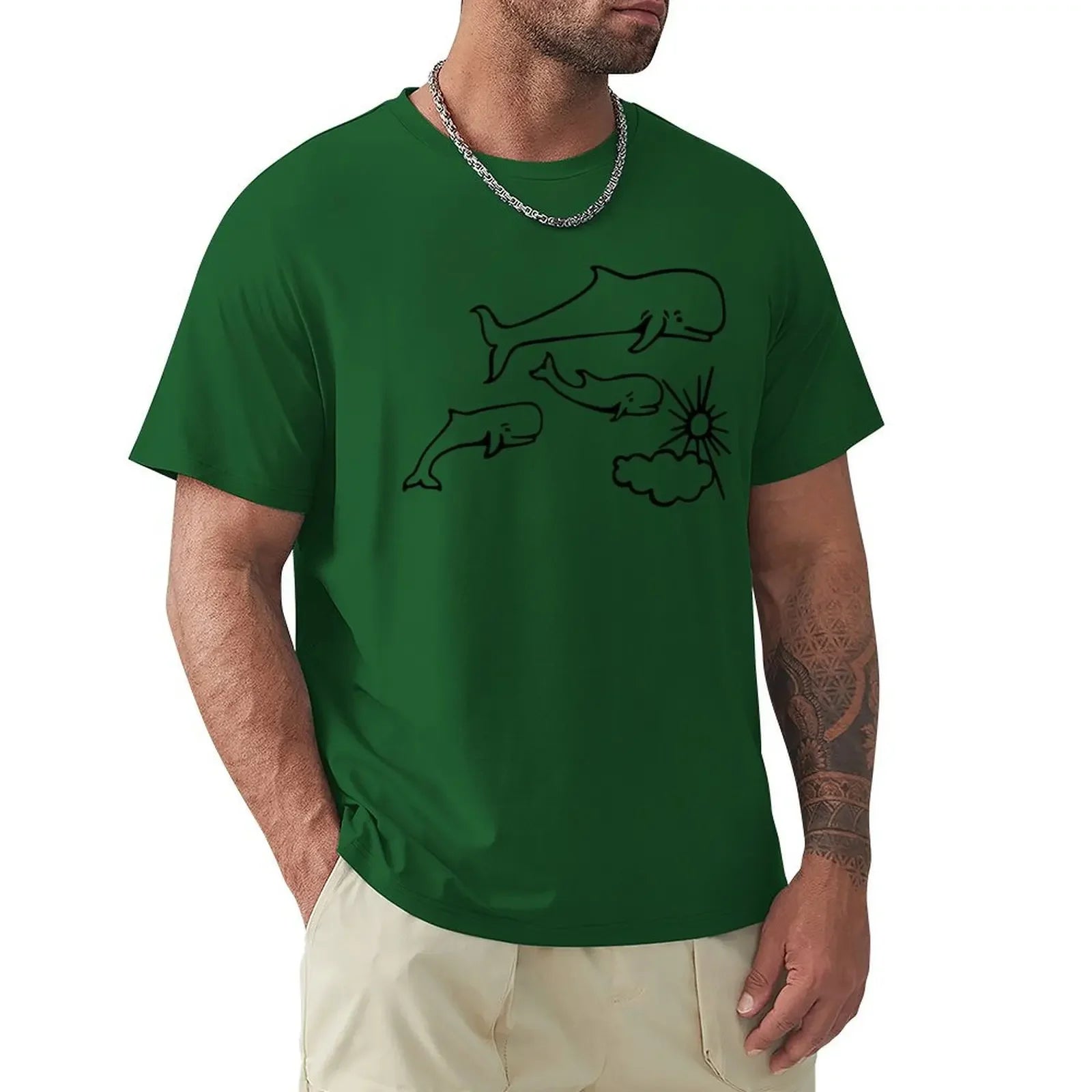 Whales and Sun Tattoo by Robe de Extremoduro T-Shirt vintage clothes plain customs design your own clothes for men heavyweight