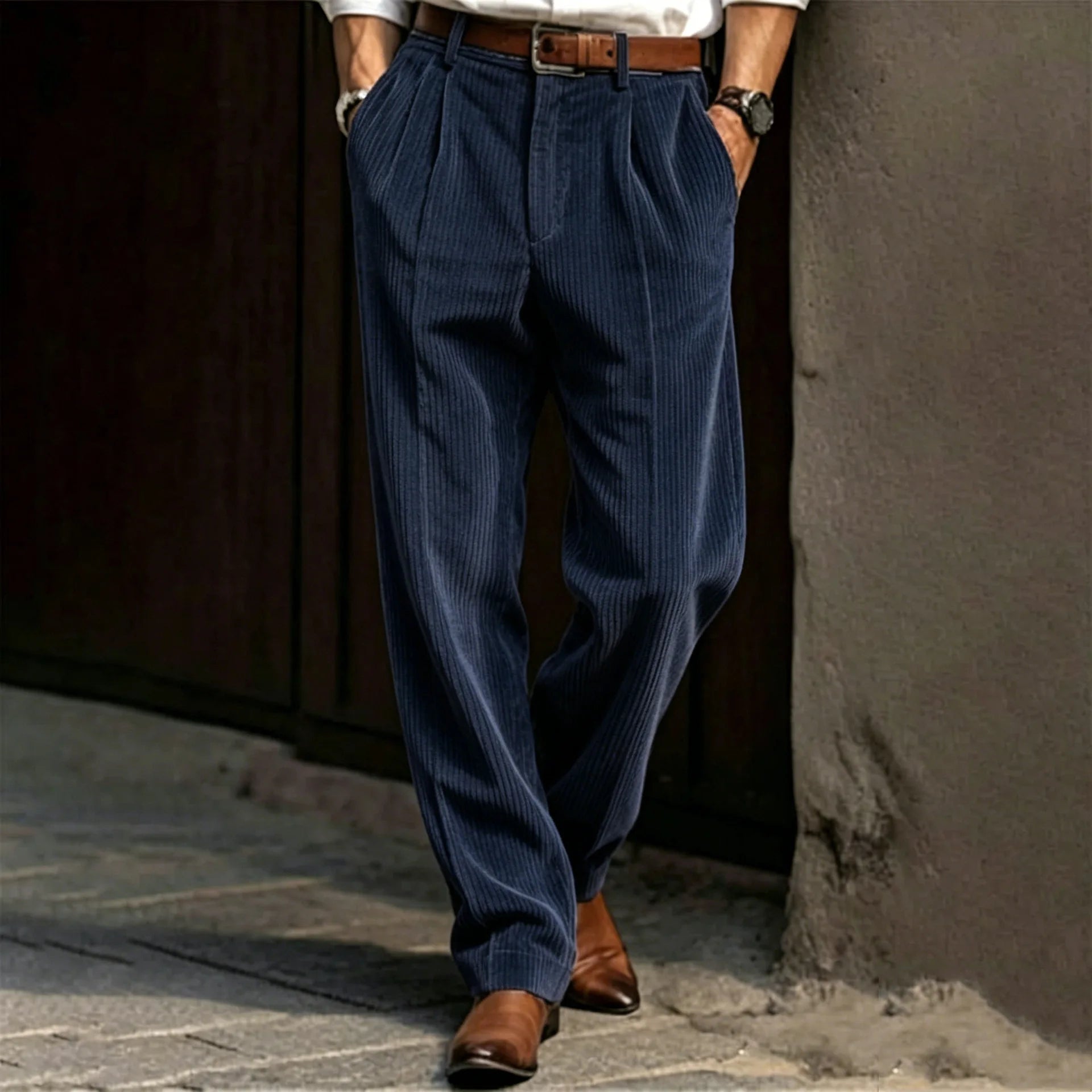 Spring and Autumn Men's Corduroy Pants - New Streetwear Style - Stretch-Fit Casual Striped Trousers - Fashionable Business Pants