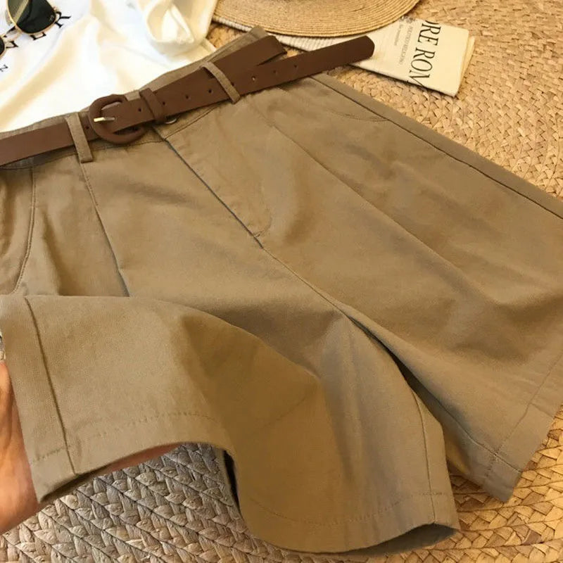 [Delivery belt] Summer new wide leg shorts Thin cotton A-frame shorts Office ladies classic loose casual zipper shorts for women