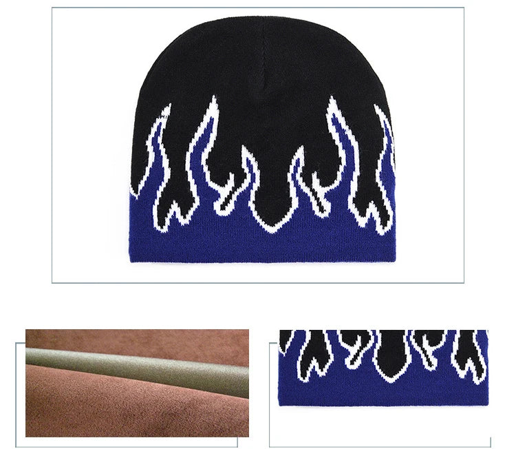 Autumn Winter Halloween Knitted Hat Men's Hip-hop Street Flame Pullover Bonnet Outdoor Riding Beanies Cap Wild Brimmed Hats