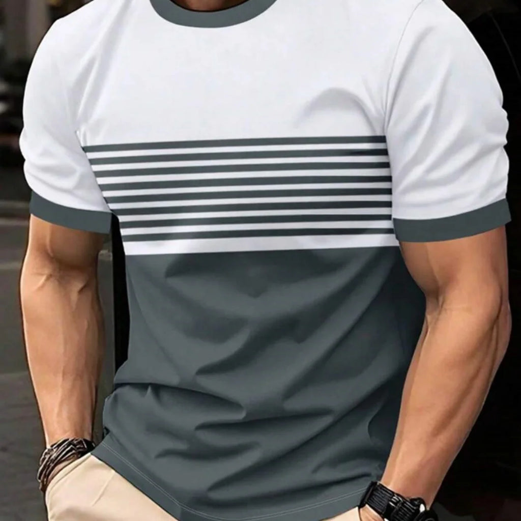 Oversized t-shirt Men's T Shirt Summer Fashion Casual Round Neck Short Sleeve Top Striped Printed Men's Clothing T-shirt