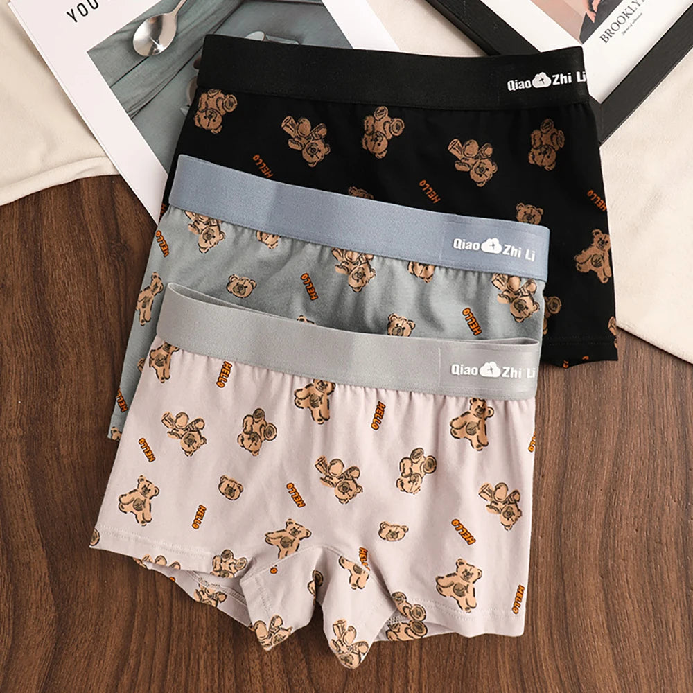 3PCS/Pack Autumn Winter Cotton Cute Bear Print Women's Panties Antibacterial Breathable Crotch Underwear Comfortable Soft Linger