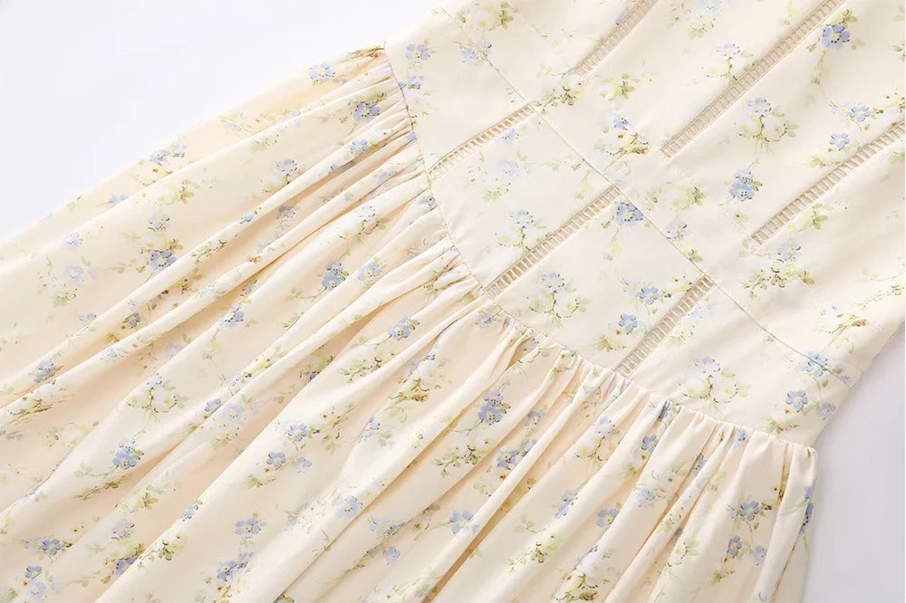 Oligai Summer Floral Print Spaghetti Strap Midi Dress Women Party Dress Elegant Vintage Holiday Beach Wear Dress