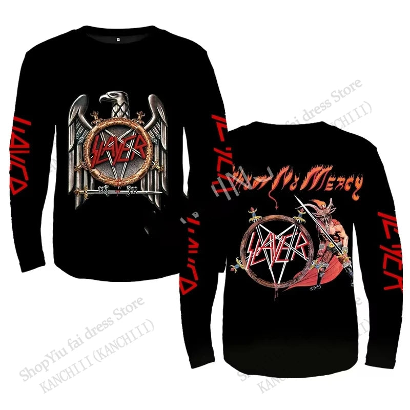 Rock Slayer Band 3D Print Long Sleeve Crew Neck T-shirt Men Women Fashion Oversized Tops Tees Metal Tshirt Mens Clothing Skull