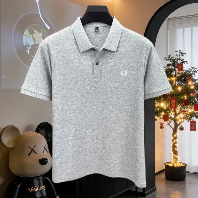 100% pure cotton 2026high-end brand men's short sleeve polo shirt summer fashion luxury wheat embroidery golf top casual T-shirt