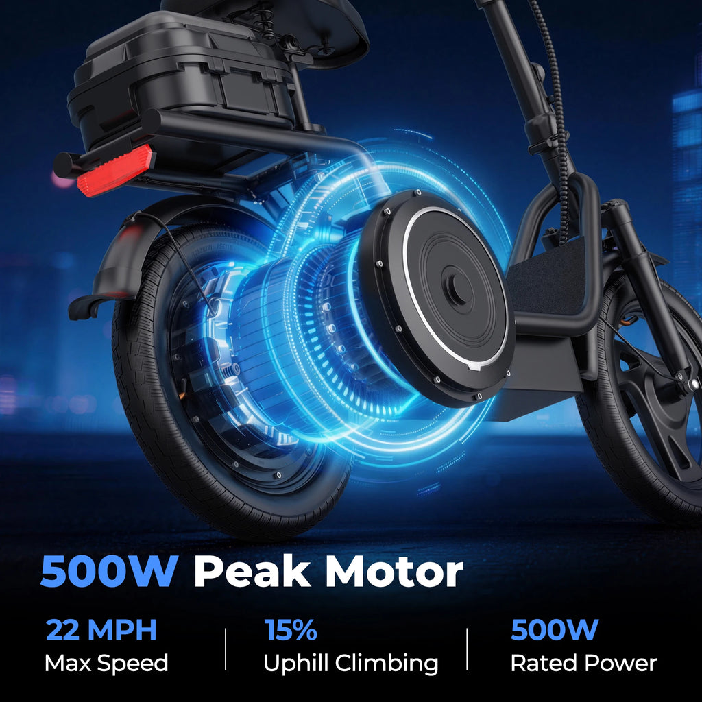 EU Stock Electric Scooter with Seat 500W 48V 15.6Ah 14Inch City Adult Commuter E Bike Max 22MPH Speed 38 Miles Range APP Control